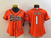 Women's Chicago Bears #1 Justin Fields Orange With Patch Cool Base Stitched Baseball Jersey,baseball caps,new era cap wholesale,wholesale hats